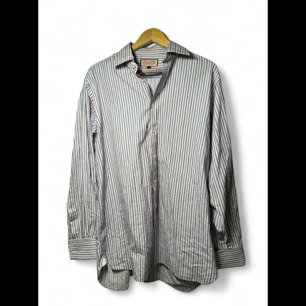 Pink by Thomas Pink Men’s Pink Striped Long Sleeve Dress Shirt Size 16-34 1/2